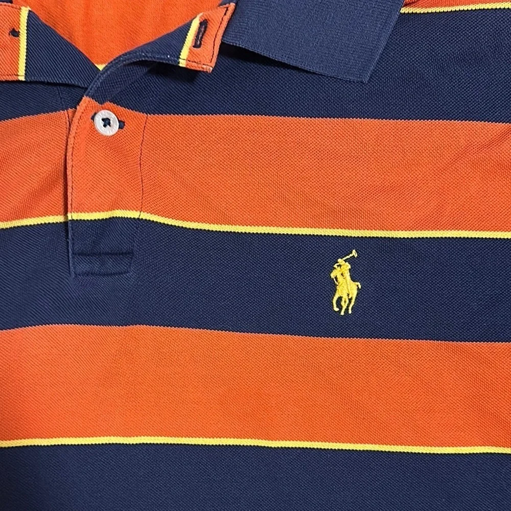 Polo Golf Ralph Lauren Shirt Adult Large Orange Blue Stripe Pima Cotton Mens